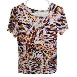 Karen Millen Womens Cut Out Abstract Animal Print Top 8 Mob Wife Artsy Stretch